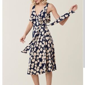 Diane Von Furstenberg 
Floral Navy and Cream Midi Dress